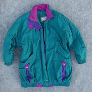 Vintage Current Seen Coat Women's M Green Purple Quilted Full Zip Ski Jacket 80s